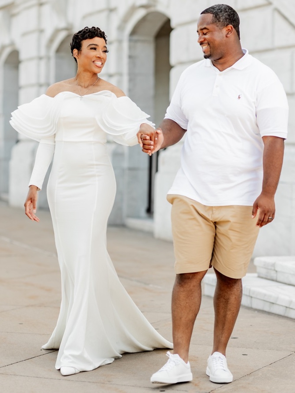 Off-Shoulder Ruffle Sleeve Wedding Dress